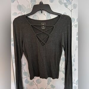 Grey Long Sleeve Blouse XS